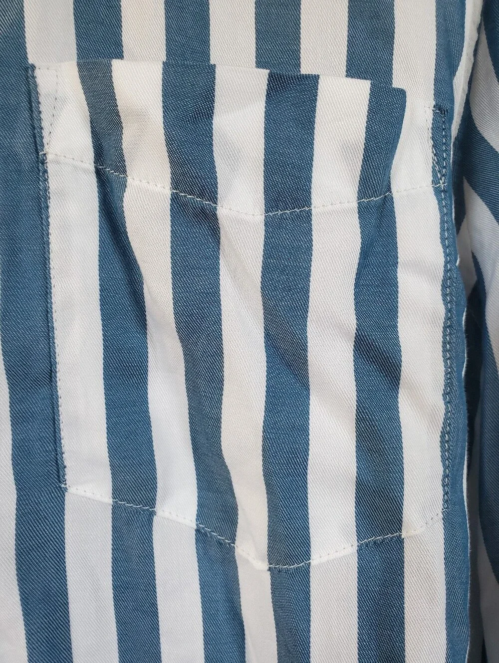Lola River Popover Shirt Vertical Striped Blue White Button Up Blouse Tencel L - Picture 5 of 13